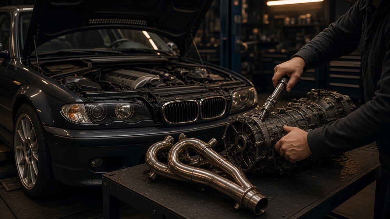 BMW motor bölmesi, manifold ve şanzıman